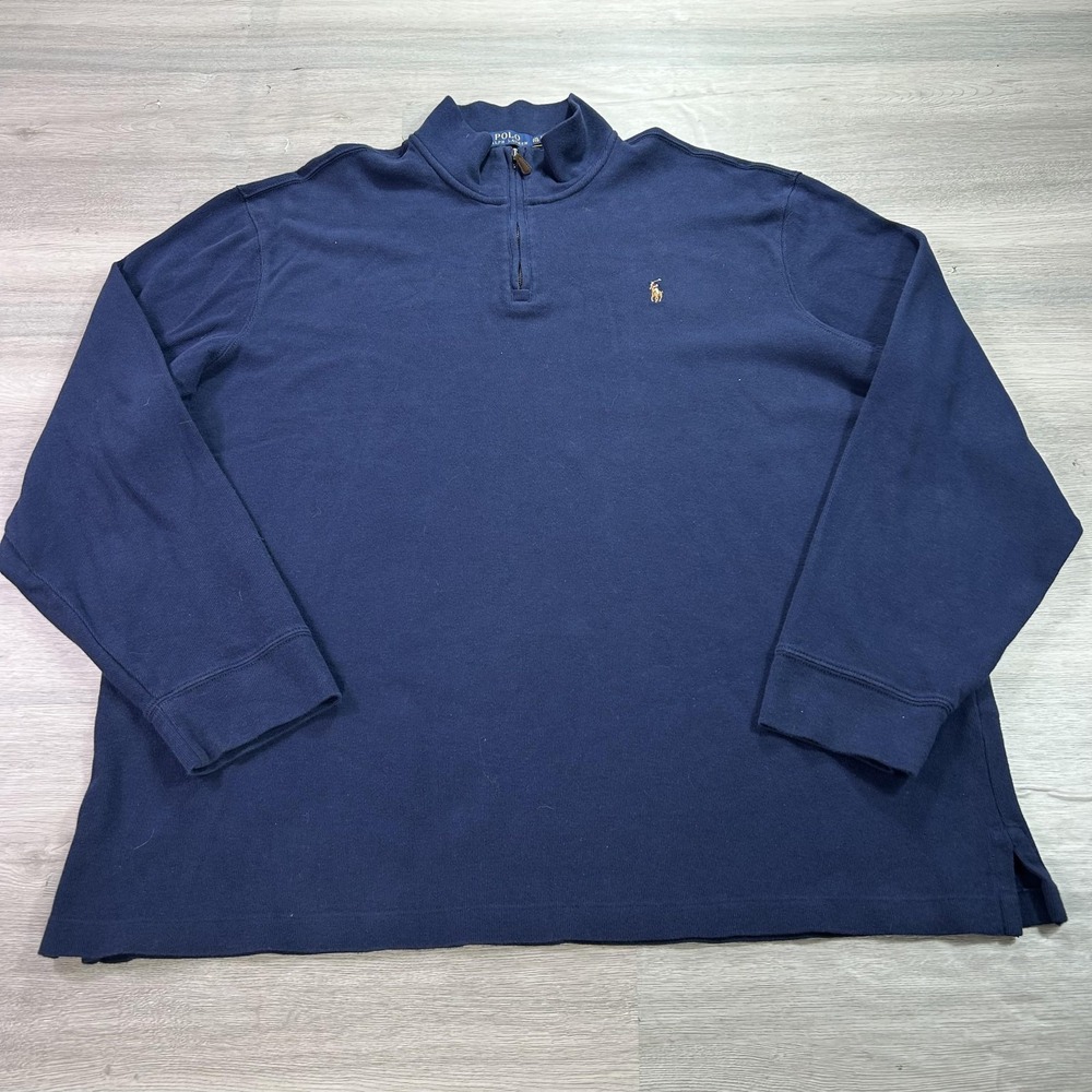 Polo Ralph Lauren Pullover Mens 2XL Navy Estate Rib Quarter Zip Cotton Pony Logo
